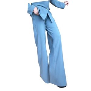 Pantsuit blueish grey 4 button jacket matching wide leg pants 32 1/2” inseam